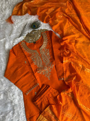 Beautiful Orange Roman Silk With Embroidery & Sequence Work Dress