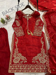 Wedding Season Special Glass Roman Silk Coding Sequence with Embroidery Work Suit
