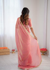 Elegant Fendy Silk Lace Border Peach Pink Ready-to-Wear Saree