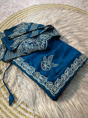 Party-wear Rangoli Silk Sequence Thread Border Work Saree With Stitched Blouse