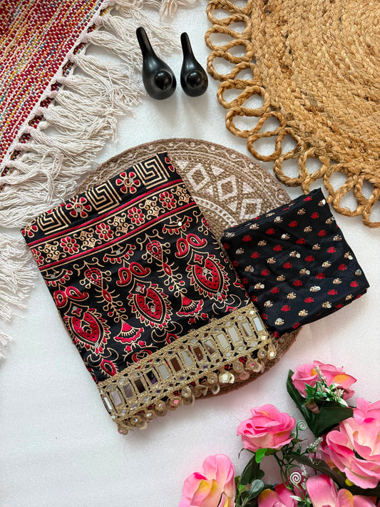 Trendy Pure Arjakh Satin viscous Silk With Real Mirror Work Saree