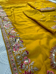 Party-wear Georgette Embroidery Cutwork Designer Saree