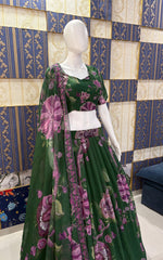 Royal Green Colour Georgette Printed Work Lehenga Choli