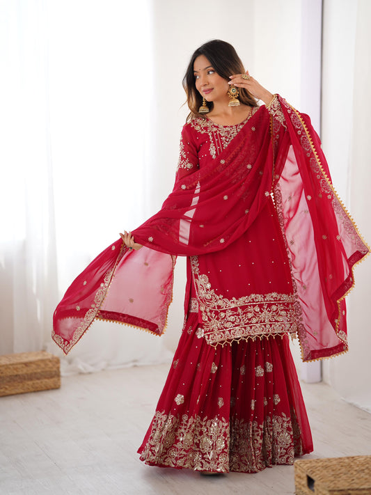 Beautiful Party-wear Georgette Cording Dori Embroidery & Sequence Work Suit