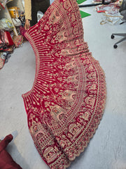 Maroon Trending Heavy Velvet With Zarkan Diamond & Embroidery Work Bridal Lehenga