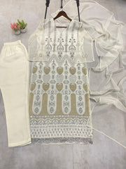 Beautiful White Fancy Georgette Sequence & Embroidery Work Dress