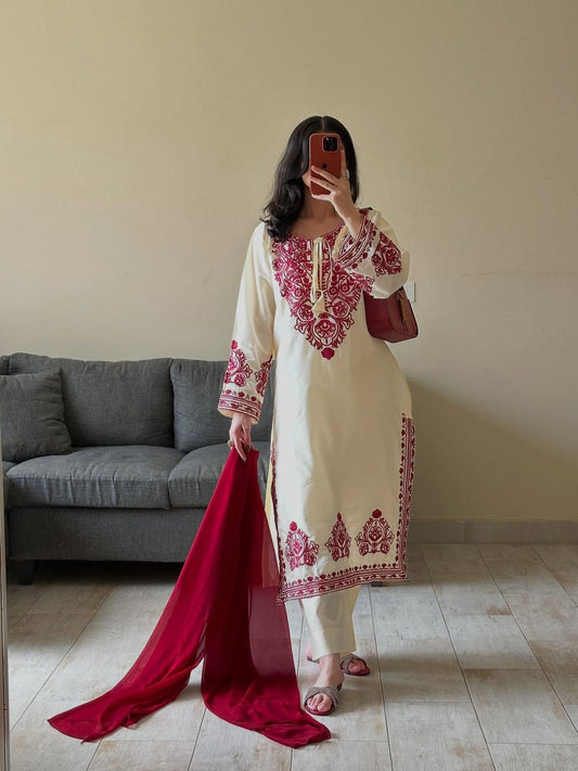 Designer Party-wear Roman Silk Embroidery Work Suit