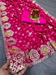 Beautiful Georgette Luxury Bandhani Printed Saree