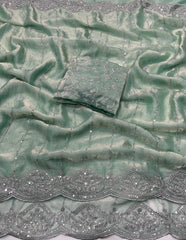 Party-wear Fendy Chiffon Silk With Beautiful Sequence Embroidery Work Saree