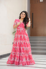 Desirable Women's Fully Flair Georgette With Printed Gown
