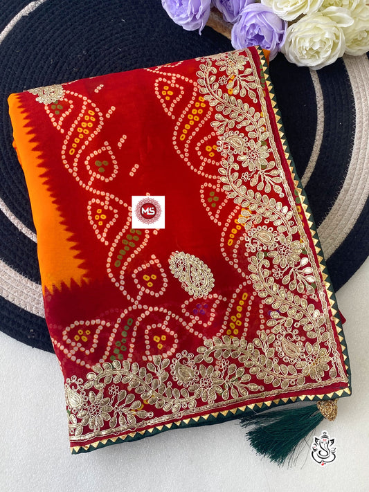 Beautiful Georgette Bandhej Printed Work Saree