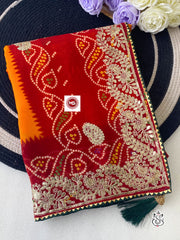 Beautiful Georgette Bandhej Printed Work Saree