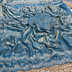 Party-wear Fendy Silk Beads With Cutwork Saree