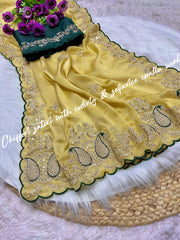 Party-wear Soft Satin Chiffon Coding & Sequence Work Saree