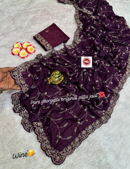 Beautiful Star Georgette Silk With Pitta Jaal With Sequence Work Saree