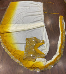 Party-wear Ready To Wear Soft Chinon Silk Real Mirror Work Saree