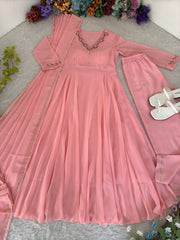 Party-wear Georgette Handwork Neck And Sleeve Gown