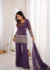 Party-wear Stylish Crunchy Silk Embroidery & Sequence Work Sharara