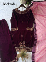 Winter Special Velvet Embroidery Work Suit