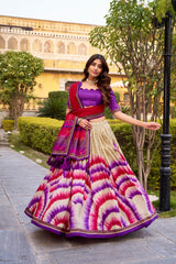 Beautiful Tasar Silk Tie And Dye Printed Lehenga Choli