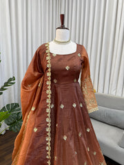 Party-wear Chinon Silk Thread With Sequence Work Gown