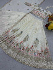 Beautiful Pure Vichita Silk Embroidery Sequence Work Lehenga Choli