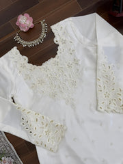 Beautiful White Elegance Natural Crepe Thread With Sequence Work Sharara