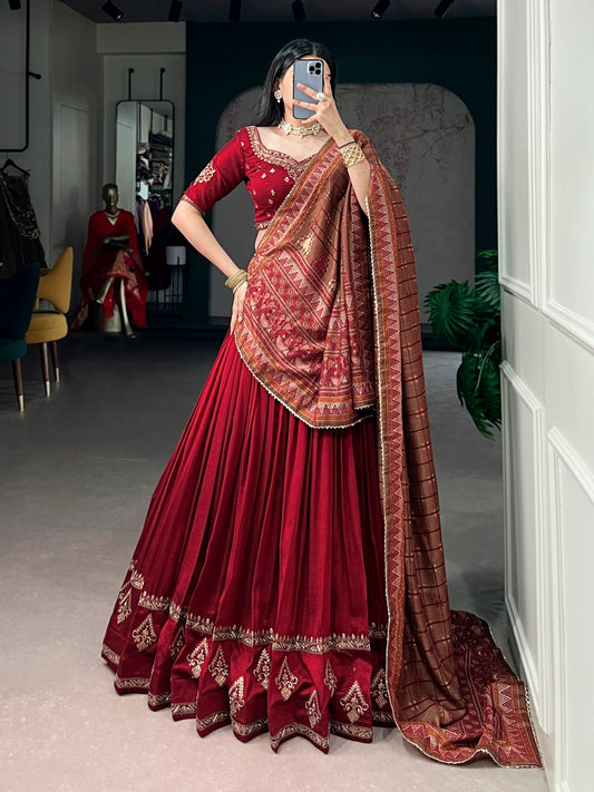 Beautiful Vichitra Silk Sequins & Thread Embroidery Work Lehenga Choli