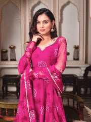 Pink Designer Georgette Real Mirror & Hand Work Digital Printed Gown