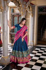 Traditional Tasar Silk Printed With Foil Work Lehenga Choli