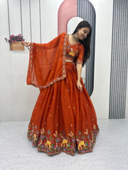Beautiful Shimmer Embroidery Thread Lehenga With stitched Blouse
