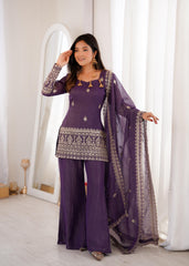 Party-wear Stylish Crunchy Silk Embroidery & Sequence Work Sharara