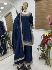 Party-wear Natural Crepe Embroidery Sequence Work Sharara