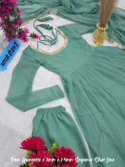 Beautiful Jannat Jubair Inspired Gold & Silver Cham Cham Sequence Anarkali Set