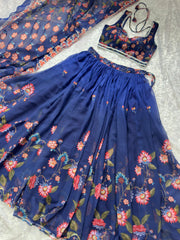 Beautiful Georgette Digital Printed Floral Motifs Wok Lehenga With Stitched Blouse