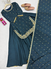 Partywear Chinon Silk Embroidery Sequence & Moti Work Sharara