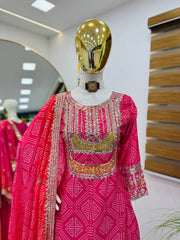 Party-wear Chinon Silk Printed With Embroidery Sequence Work Sharara
