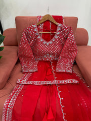 Elegance Redefined Red Tibby Silk Thread & Sequence Work With Pearl Work Saree