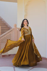 Beautiful Festival Special Fendy Silk With Zari & Sequence Embroidery Work Gown