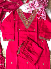 Pink Embroidered Roman Silk Work Salwar Suit