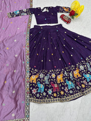 Wedding Wear Vichitra Silk Heavy Thread & Sequence Work Lehenga With Stitched Blouse