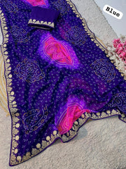 Beautiful Georgette Bandej With Gotapatti Sequence Coding Saree