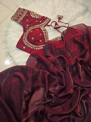 Beautiful Heavy Space Silk Saree With Designer Stitched Blouse