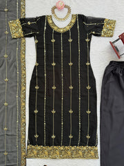 Beautiful Party-wear Georgette Thread With Sequence Work Black Suit