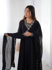 Designer Black Georgette Embroidery Work Gown
