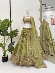 Beautiful Premium Gold Crush Thread Embroidery With Sequence Work Lehenga Choli