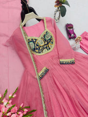 Party-wear Crunchy Silk Embroidery Thread & Sequence Work Gown