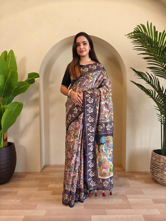 Beautiful Soft Cotton Chanderi With Kalamkari Digital Printed Saree