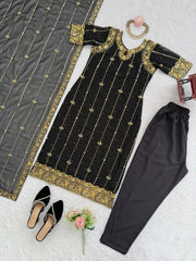 Beautiful Party-wear Georgette Thread With Sequence Work Black Suit