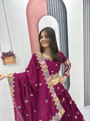 Festive Special Vichitra Silk Embroidery Coading Sequence & Thread Work Lehenga With Stitched Blouse